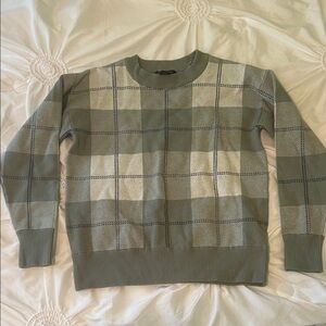Rachel Zoe Green & Gray Plaid Crewneck Sweater – Size S – Soft Knit Statement